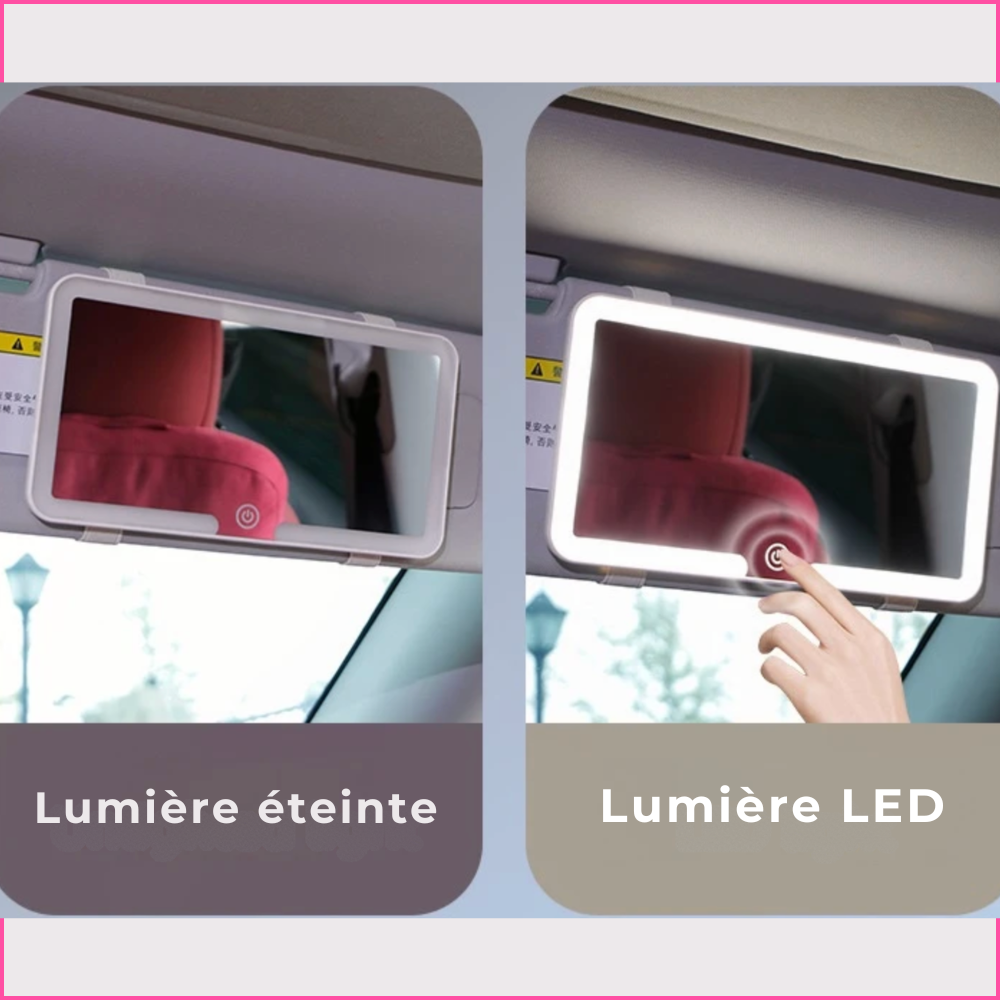 Miroir LED Tactile Rechargeable – Lumière Parfaite en Voiture